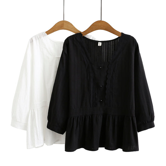 Chemise à manches longues et petit col carré