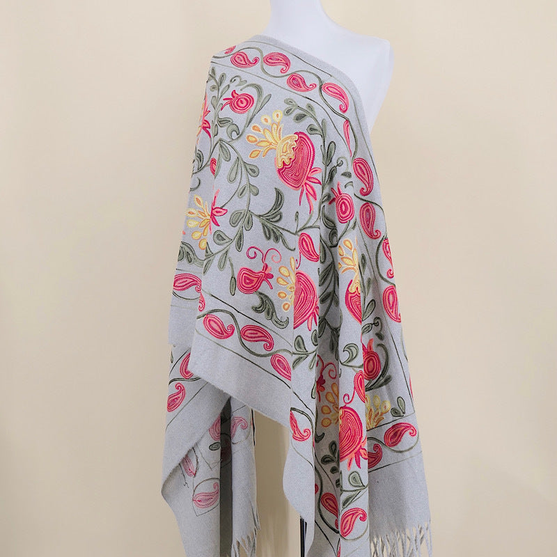 Gourd Pomegranate Blossom Embroidery Scarf Cashmere Shawl