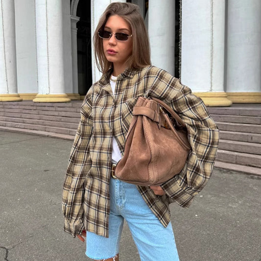 Chemise à carreaux rétro tendance pour femme