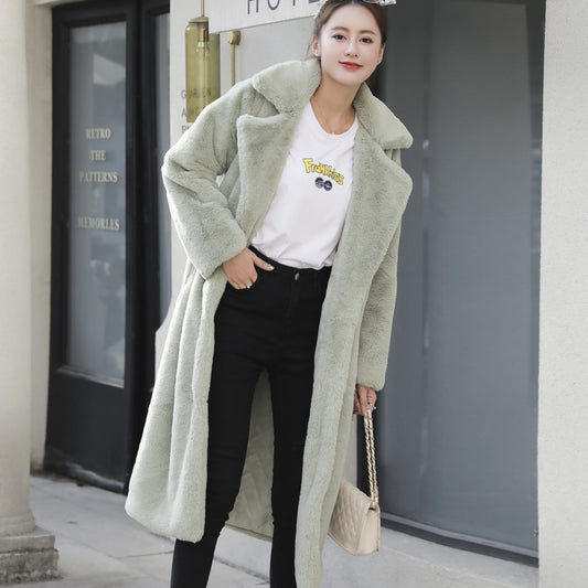 Women's Fur Long Plus Cotton Cashmere Coat