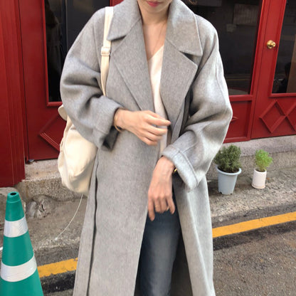 Lapel Loose Tie Women's Cashmere Woolen Coat