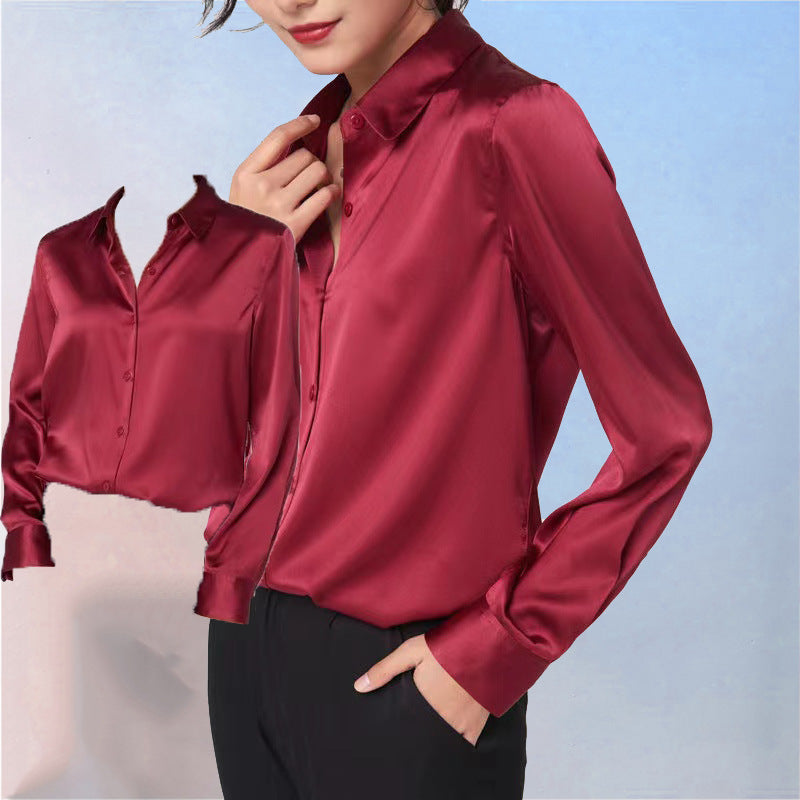 Chemise en satin à manches longues pour femme