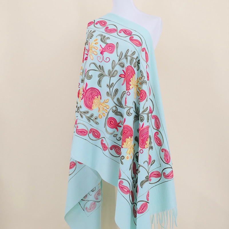 Gourd Pomegranate Blossom Embroidery Scarf Cashmere Shawl