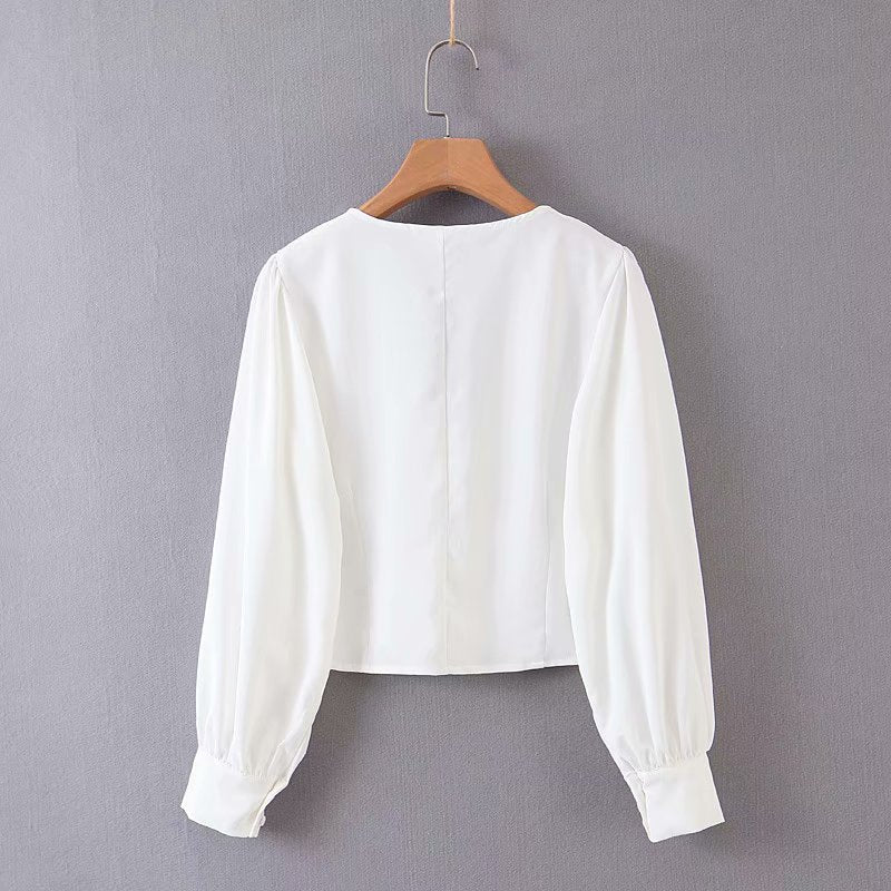 Chemise col V avec boutons au tempérament vintage