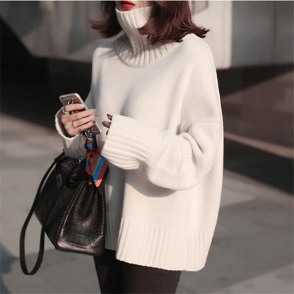 Women's short pullover lazy turtleneck cashmere sweater