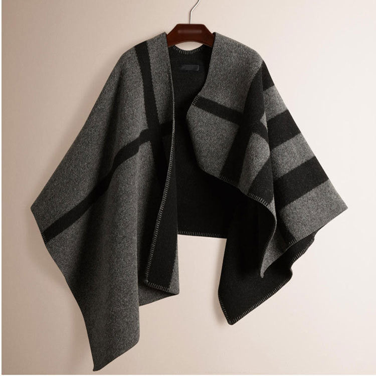 New color-blocking checkered cashmere cloak