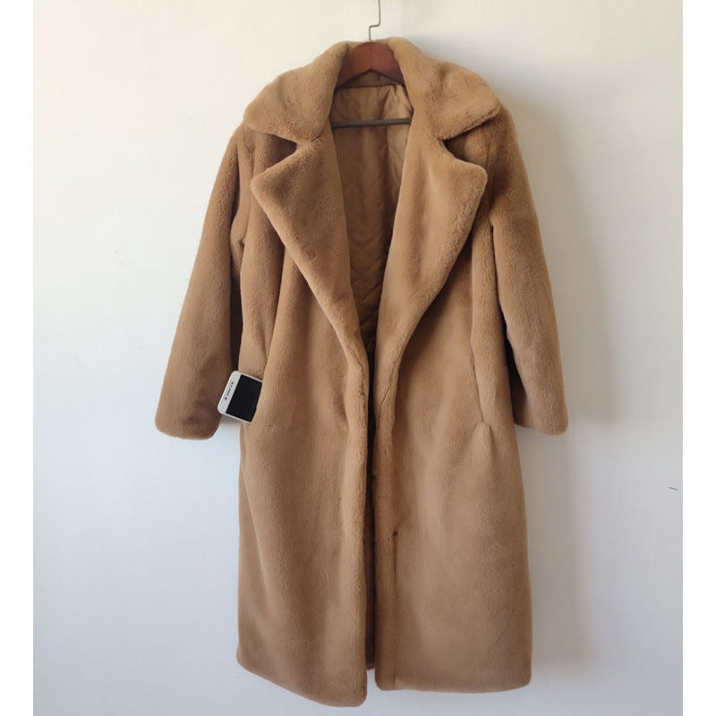 Women's Fur Long Plus Cotton Cashmere Coat