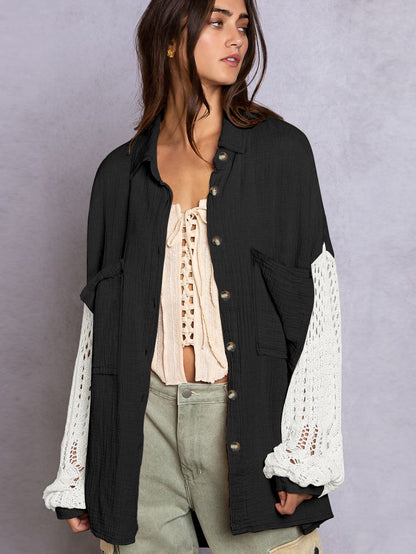Chemise en crêpe à coutures en dentelle pour femme