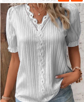 Chemise à manches courtes ajourée pour les vacances d'été