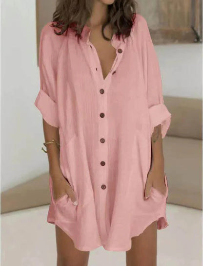 Chemise mi-longue à manches longues et couleur unie pour femme