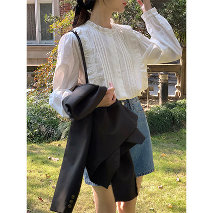 Chemisier simple boutonnage style doux avec col lotus
