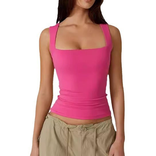 Pull d'été élégant en soie de lait à col carré pour femme