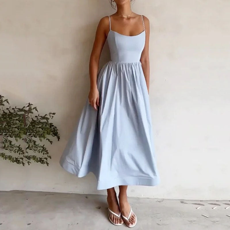 Robe à bretelles sexy et fraîche pour femme, couleur unie, imprimée