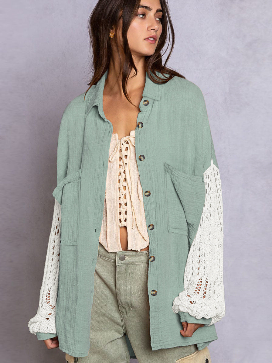 Chemise en crêpe à coutures en dentelle pour femme