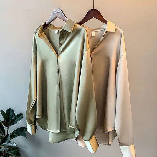 Chemise en satin à manches longues pour femme