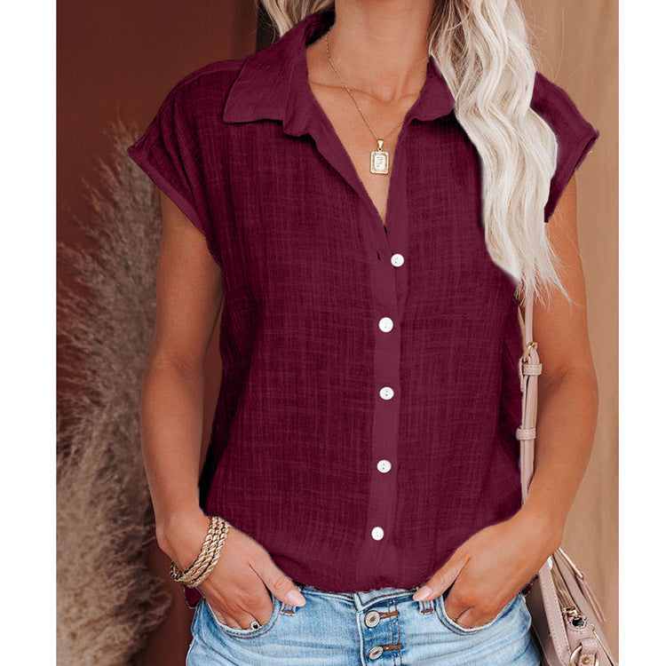 Chemise simple boutonnage de couleur unie pour femme