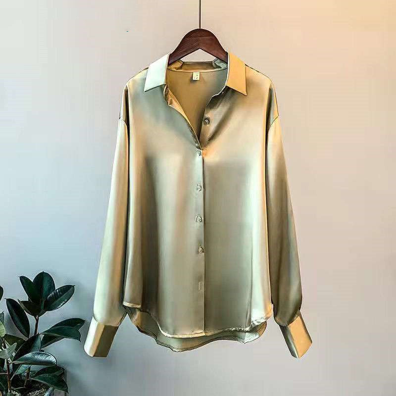 Chemise en satin à manches longues pour femme
