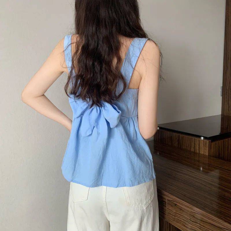 Chemise d'été à manches courtes et col carré de couleur unie