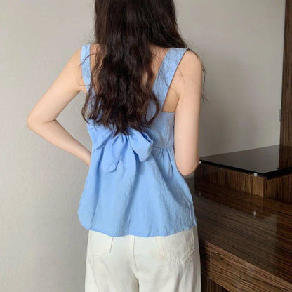 Chemise d'été à manches courtes et col carré de couleur unie