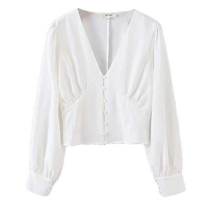 Chemise col V avec boutons au tempérament vintage