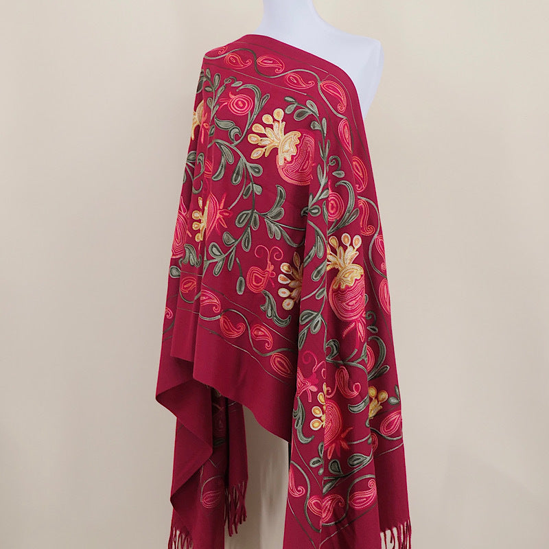 Gourd Pomegranate Blossom Embroidery Scarf Cashmere Shawl
