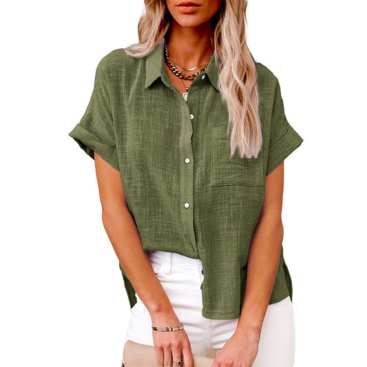 Chemise décontractée en coton et lin avec poche