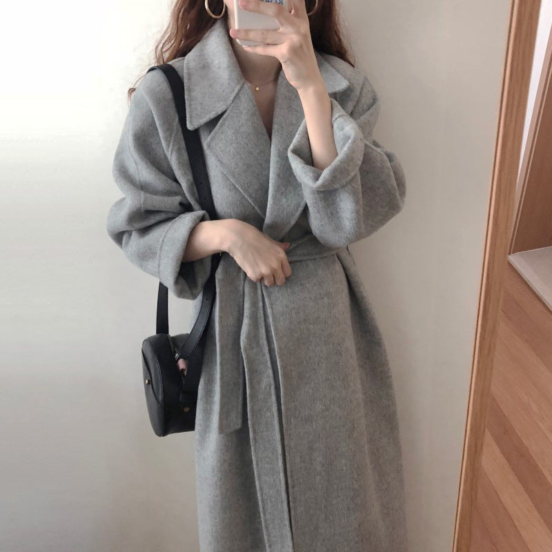 Lapel Loose Tie Women's Cashmere Woolen Coat