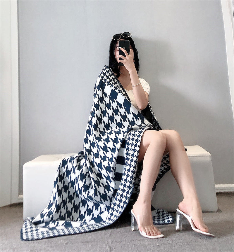 Nordic Cashmere Sofa Nap Thin Houndstooth Blanket