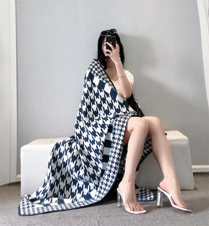 Nordic Cashmere Sofa Nap Thin Houndstooth Blanket