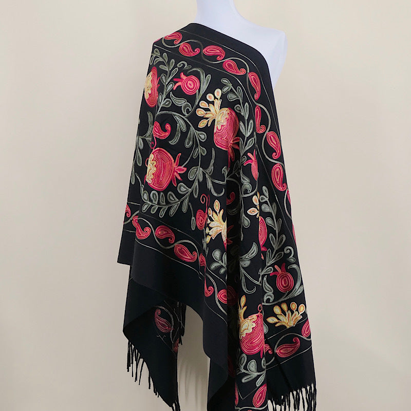 Gourd Pomegranate Blossom Embroidery Scarf Cashmere Shawl