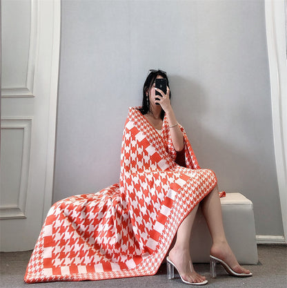 Nordic Cashmere Sofa Nap Thin Houndstooth Blanket