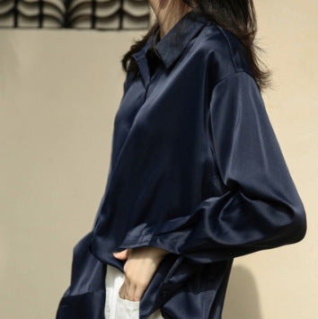 Chemise en satin à manches longues pour femme