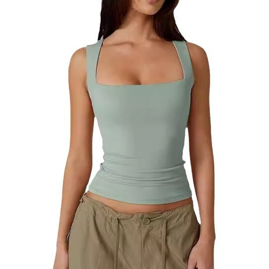 Pull d'été élégant en soie de lait à col carré pour femme