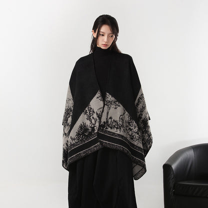 Simple Cashmere Dark Style Split Cloak Warm