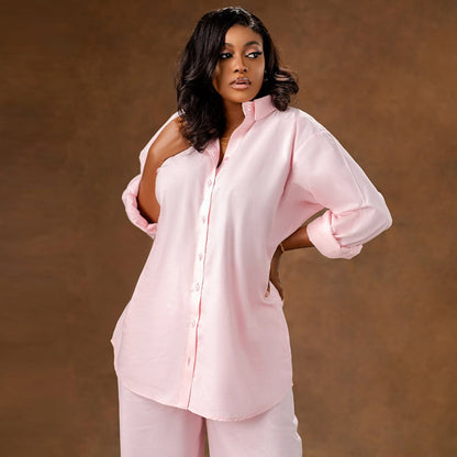 Chemise à manches longues, cardigan, pantalon large, décontracté