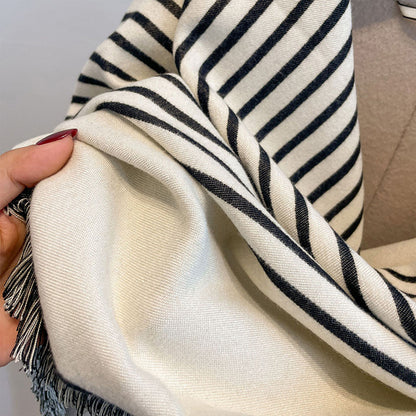 Thick Reversible Faux Cashmere Striped Scarf