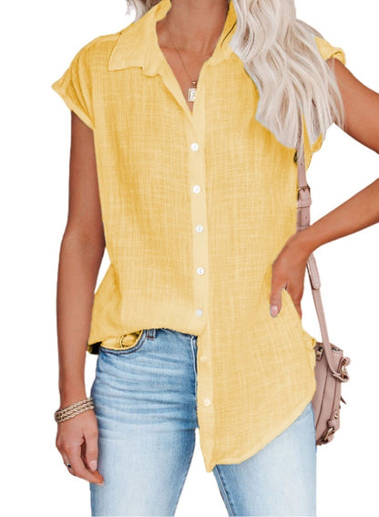 Chemise simple boutonnage de couleur unie pour femme