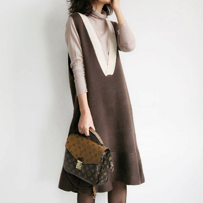 Mid-length padded cashmere vest skirt