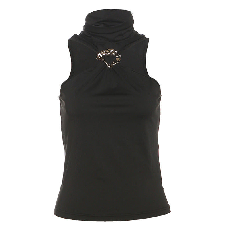 Veste slim à col ras du cou et ornements métalliques