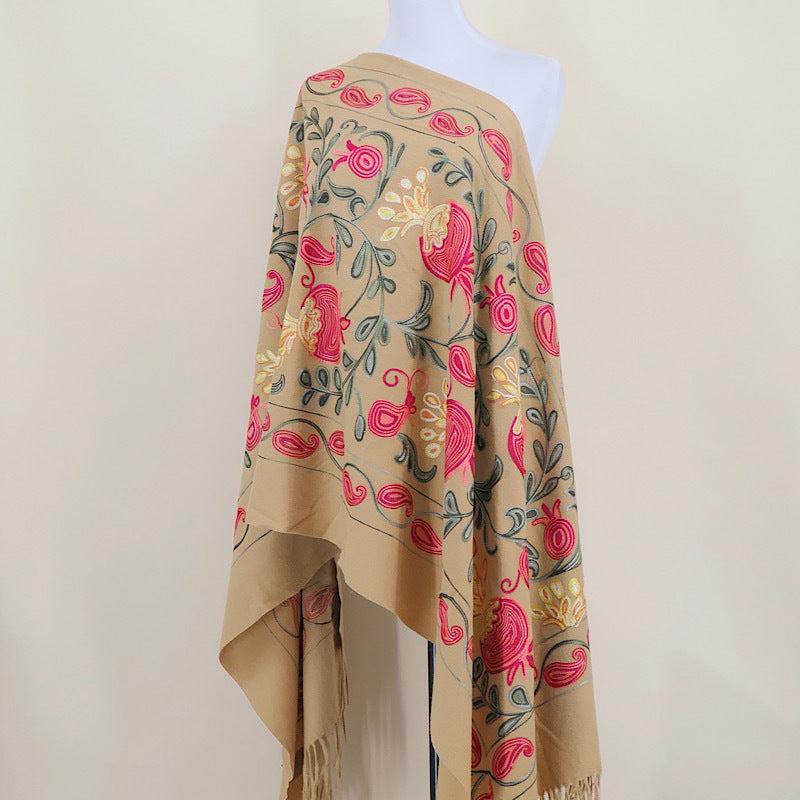 Gourd Pomegranate Blossom Embroidery Scarf Cashmere Shawl