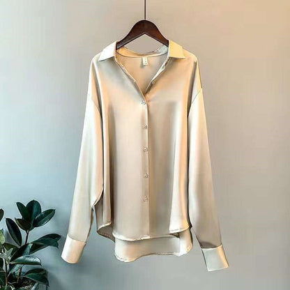 Chemise en satin à manches longues pour femme