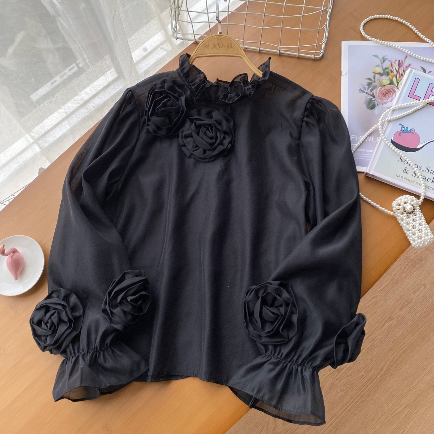 Chemise simple à manches lanternes pour femme