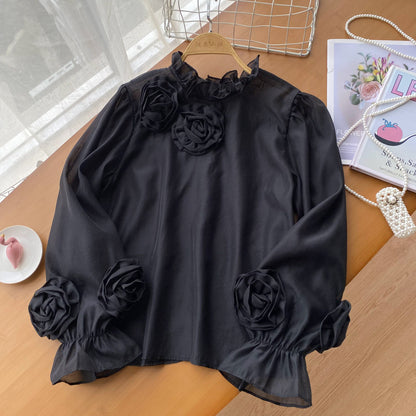 Chemise simple à manches lanternes pour femme