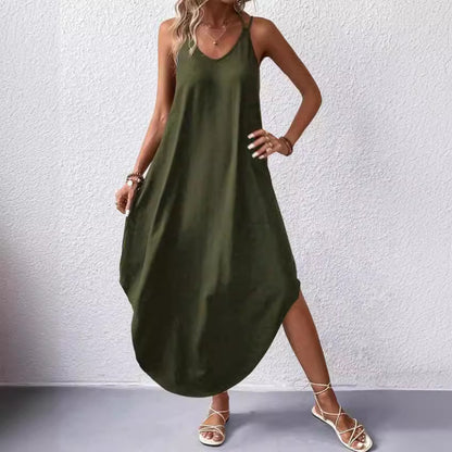 Robe d'été unie à col en V et dos nu