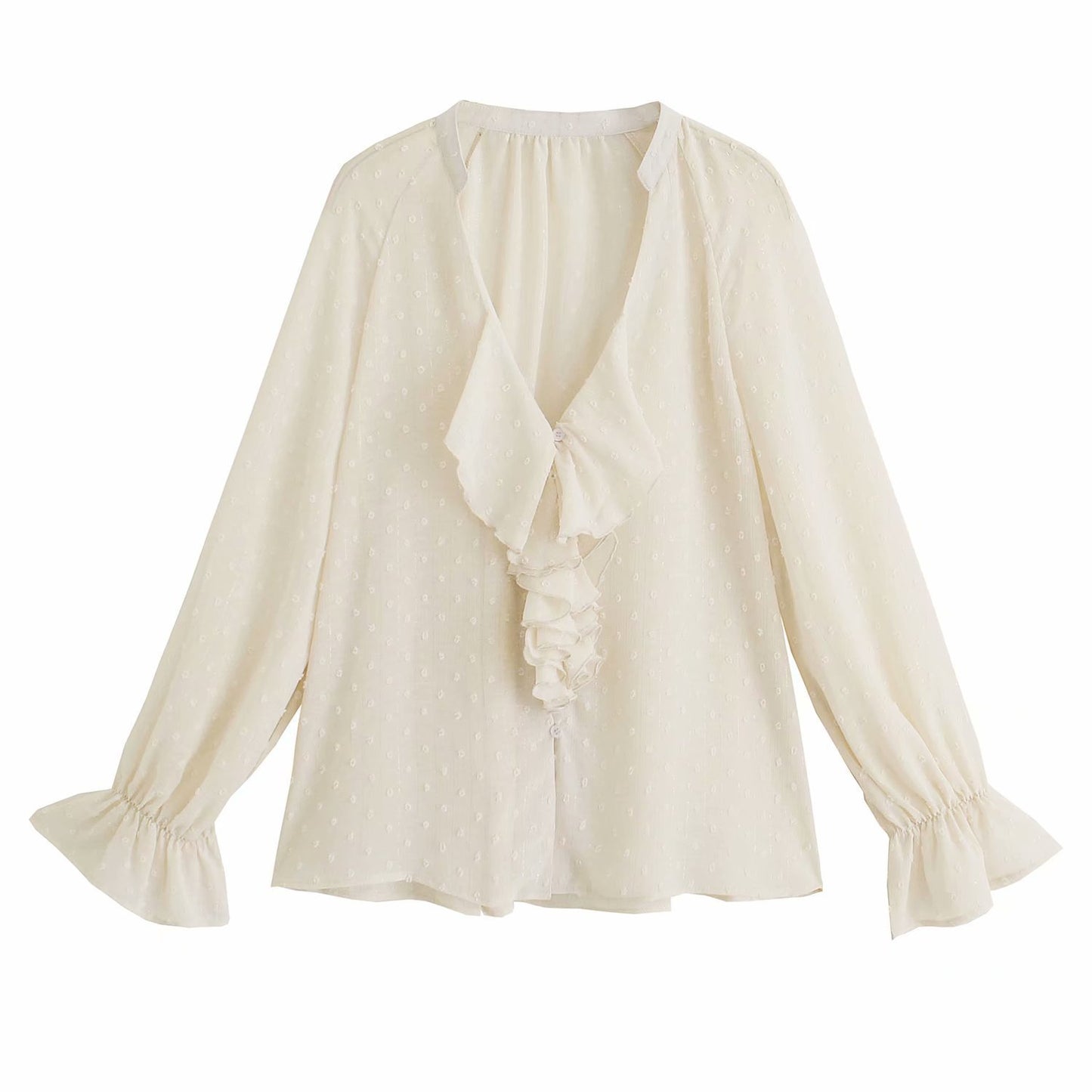 Chemise en tulle à col en V et volants