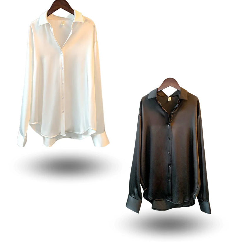 Chemise en satin à manches longues pour femme