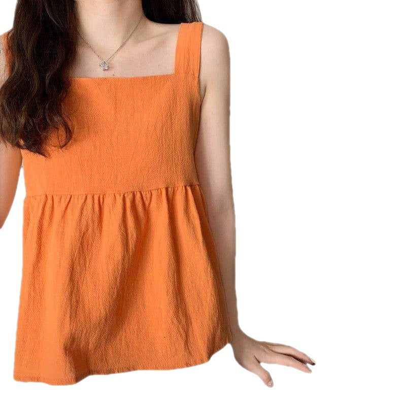Chemise d'été à manches courtes et col carré de couleur unie