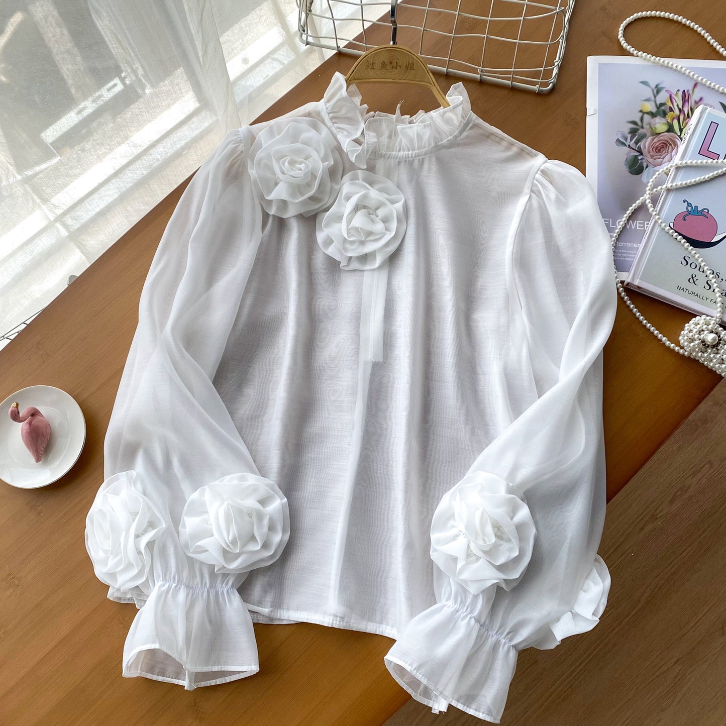 Chemise simple à manches lanternes pour femme