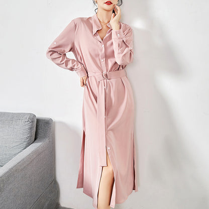 Robe chemise à ceinture et jupe fendue sur le côté pour femme