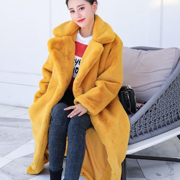 Women's Fur Long Plus Cotton Cashmere Coat